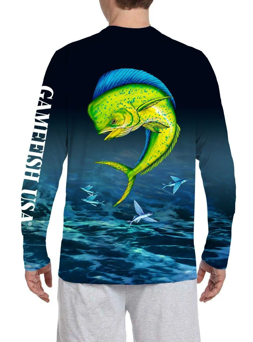 Men's UPF 50 Long Sleeve All Over Print Performance Fishing Shirt Mahi