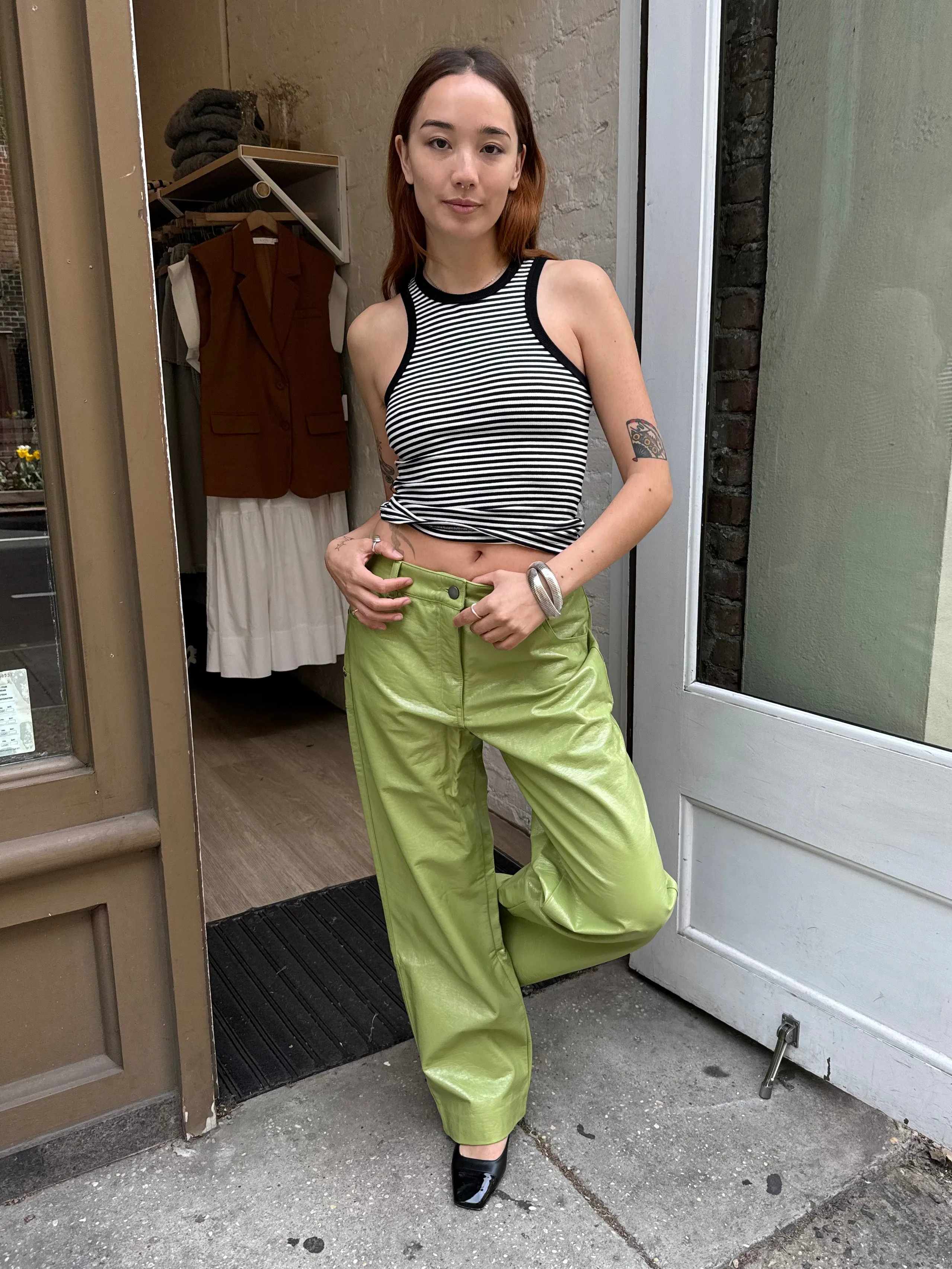 Mid Rise Wax Pant in Granny Smith