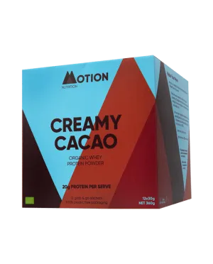 Motion Nutrition Creamy Cacao Organic Whey Protein Powder 12 x 30g