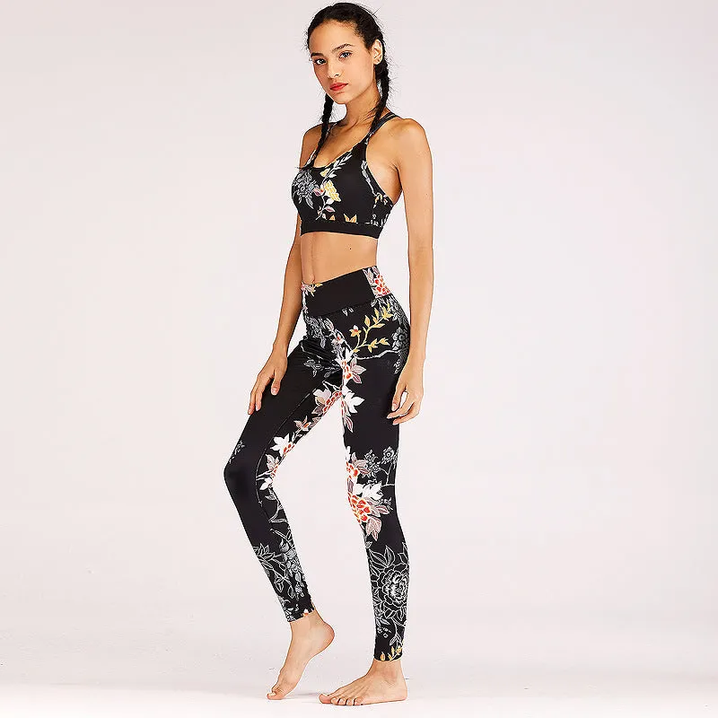 New European and American printed yoga fitness suit sports and leisure suit women trendy