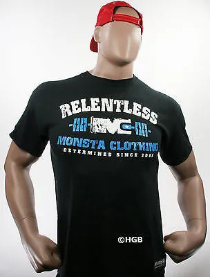 NEW Men T SHIRT MONSTA Bodybuilding Wear RELENTLESS BLACK T-Shirt Gym Clothing