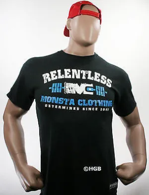 NEW Men T SHIRT MONSTA Bodybuilding Wear RELENTLESS BLACK T-Shirt Gym Clothing