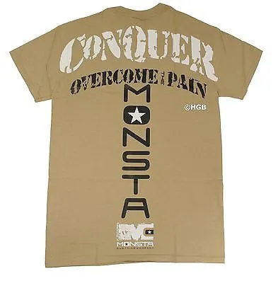 NEW Mens Graphic Tee MONSTA Bodybuilding Wear OVERCOME PAIN TShirt Gym Clothing
