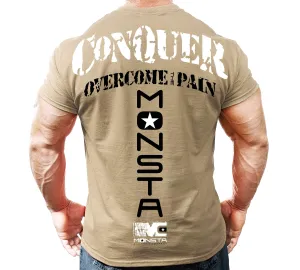 NEW Mens Graphic Tee MONSTA Bodybuilding Wear OVERCOME PAIN TShirt Gym Clothing