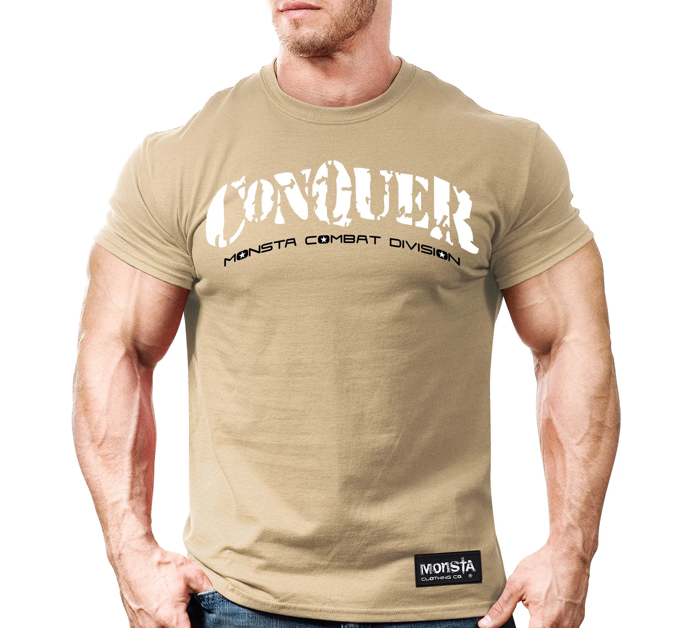 NEW Mens Graphic Tee MONSTA Bodybuilding Wear OVERCOME PAIN TShirt Gym Clothing