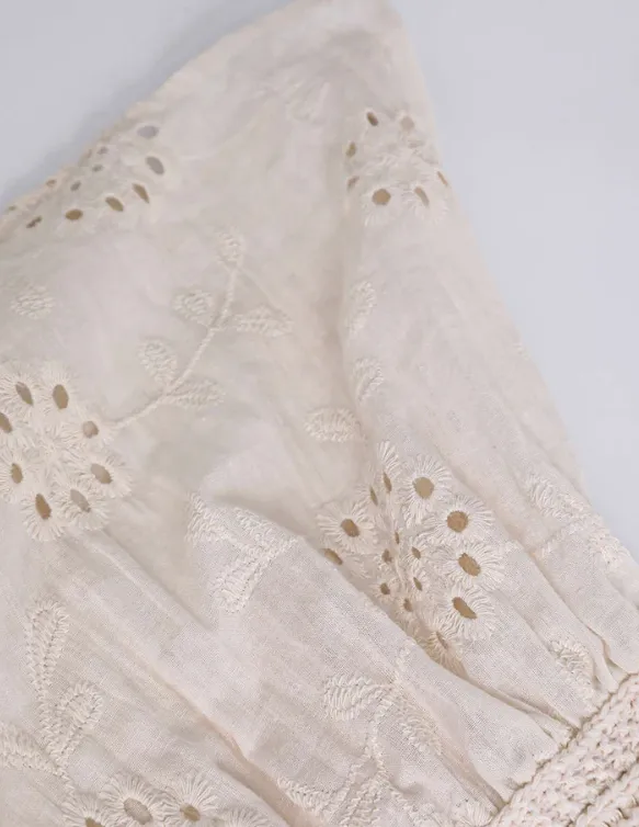 NEW Micas Knot Front Knit Embroidered Tube Top, Cream, Sz M