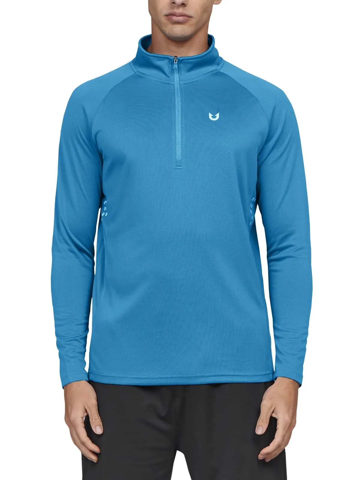 NORTHYARD Men's Running Shirt Long Sleeve Quarter Zip Pullover Moisture Wicking Quick Dry Athletic Workout Shirts Lakeblue