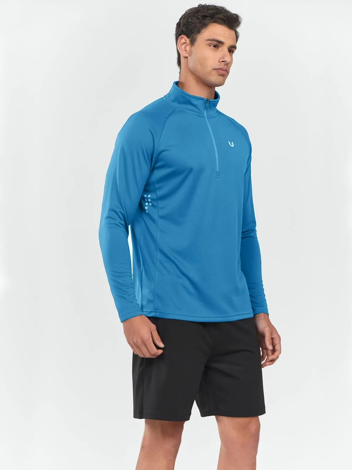 NORTHYARD Men's Running Shirt Long Sleeve Quarter Zip Pullover Moisture Wicking Quick Dry Athletic Workout Shirts Lakeblue