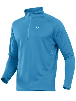 NORTHYARD Men's Running Shirt Long Sleeve Quarter Zip Pullover Moisture Wicking Quick Dry Athletic Workout Shirts Lakeblue