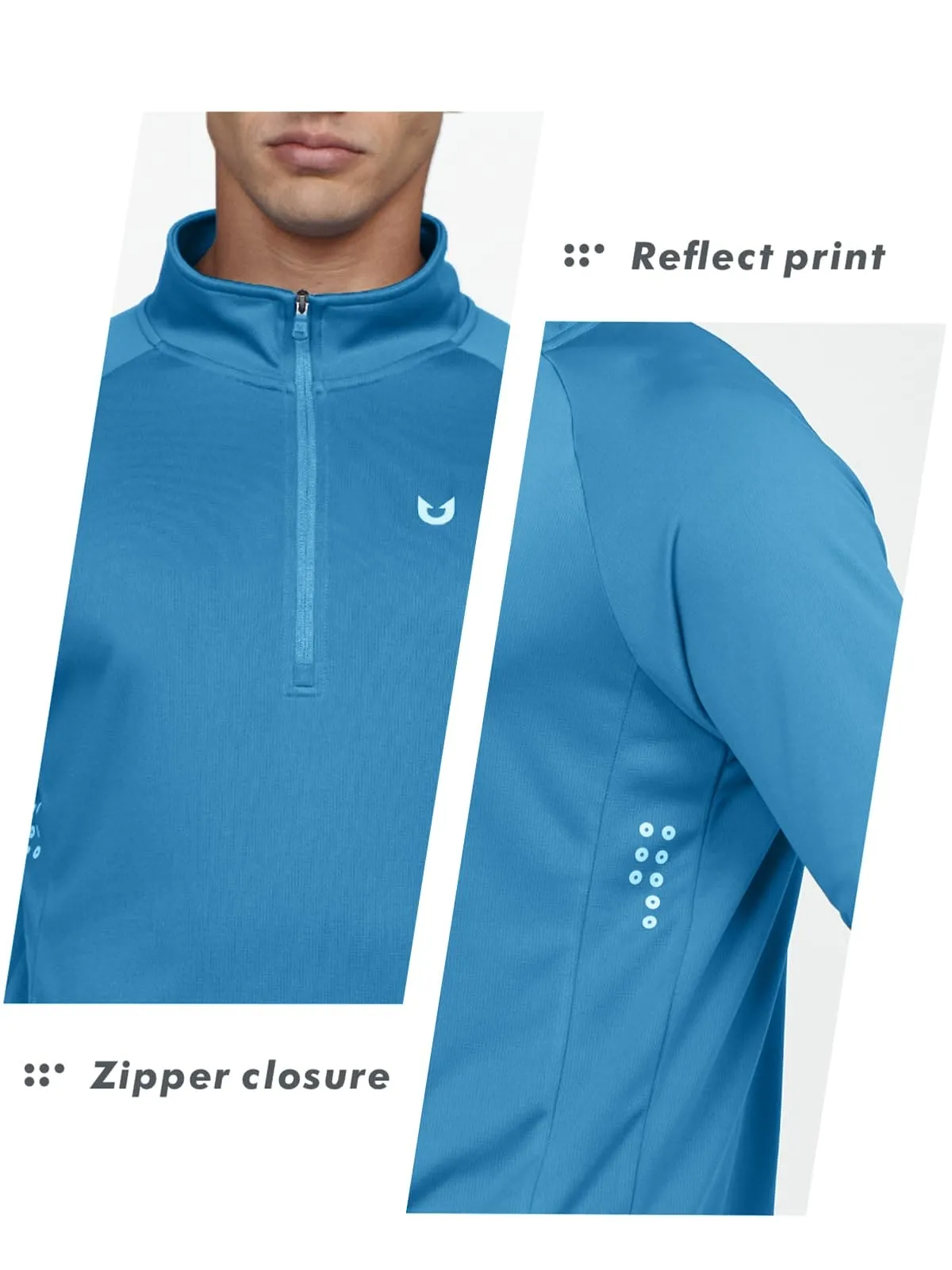 NORTHYARD Men's Running Shirt Long Sleeve Quarter Zip Pullover Moisture Wicking Quick Dry Athletic Workout Shirts Lakeblue