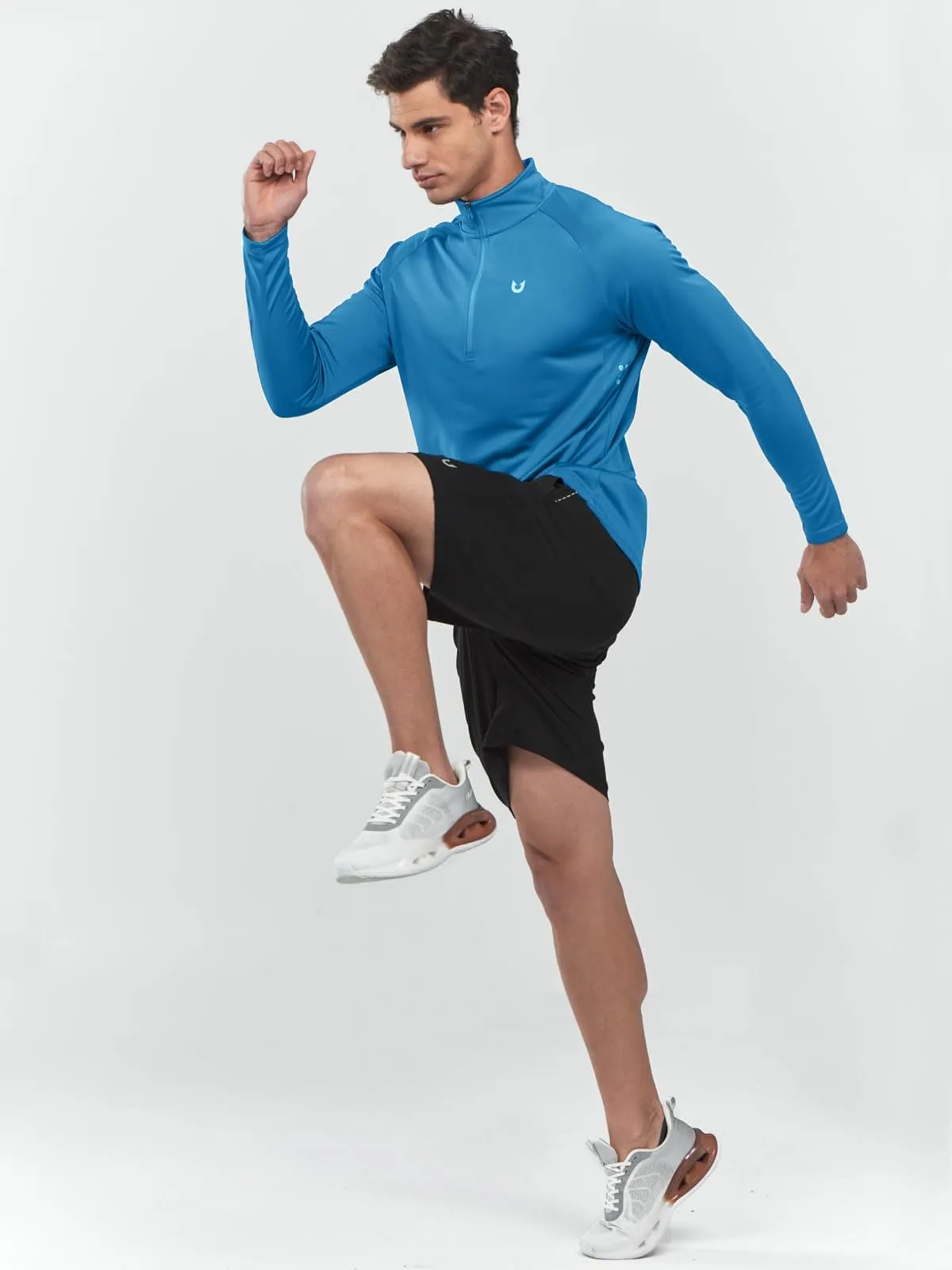 NORTHYARD Men's Running Shirt Long Sleeve Quarter Zip Pullover Moisture Wicking Quick Dry Athletic Workout Shirts Lakeblue