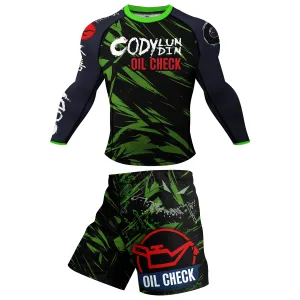 Oil Check: Lubed for Battle, Ready to Roll Long Sleeve Shorts Compression Rashguard Set