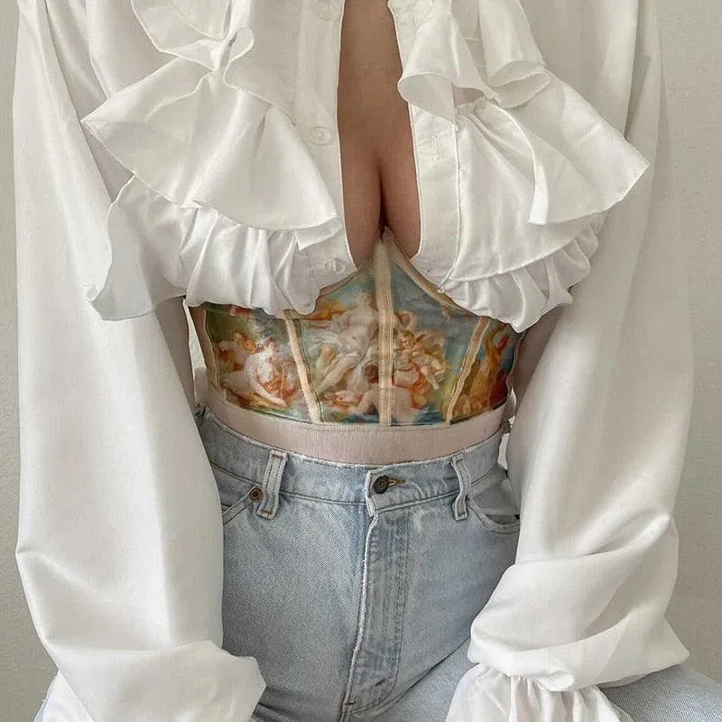 Oil Painting Print Corset Style Top