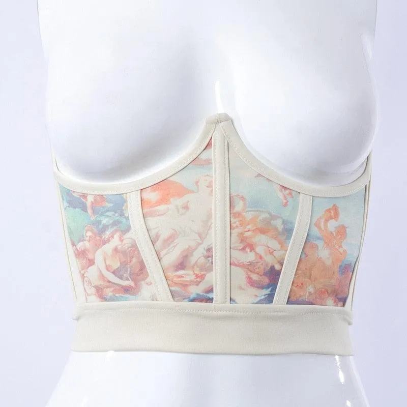 Oil Painting Print Corset Style Top