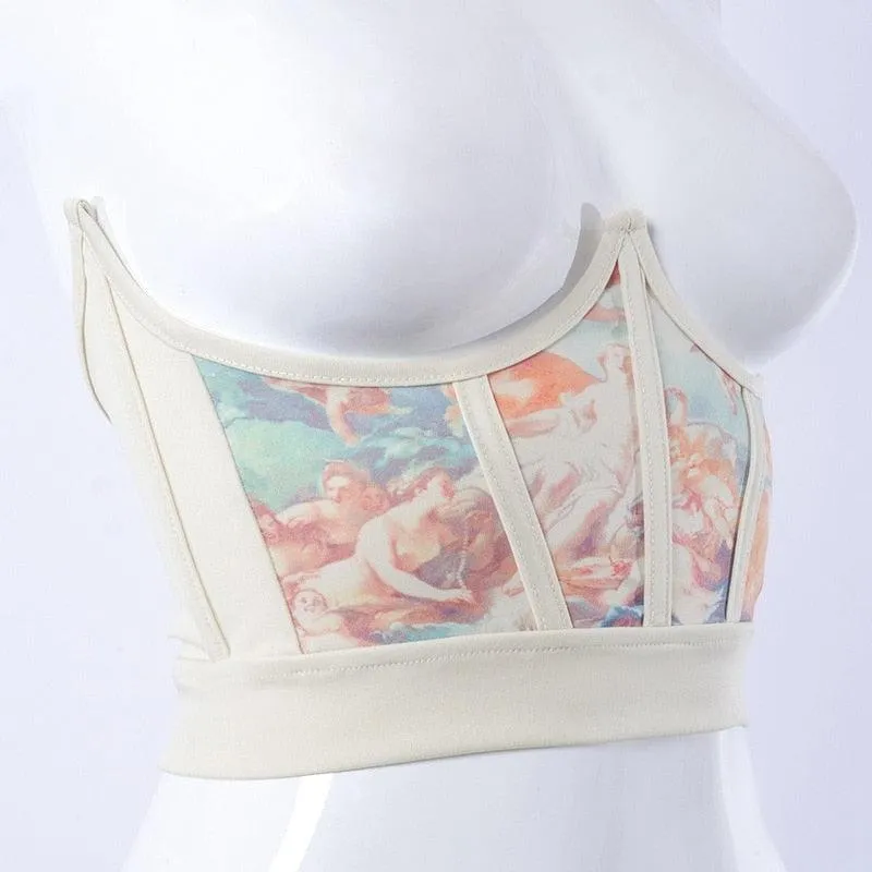 Oil Painting Print Corset Style Top