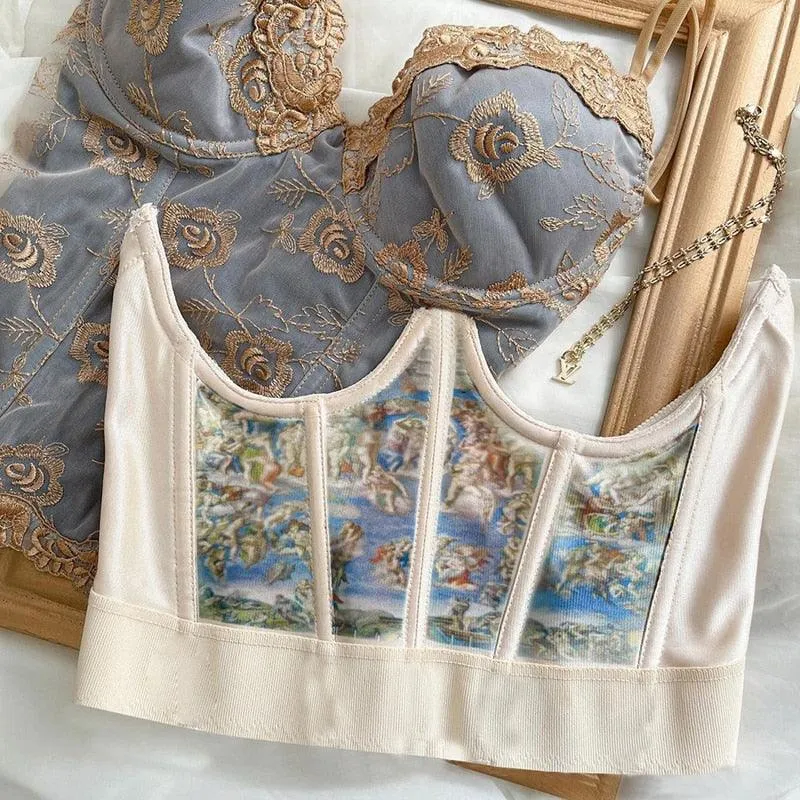 Oil Painting Print Corset Style Top
