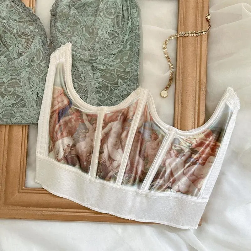 Oil Painting Print Corset Style Top