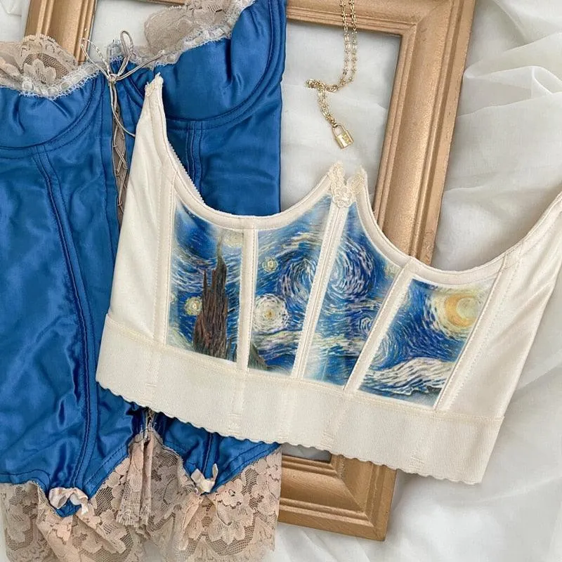 Oil Painting Print Corset Style Top