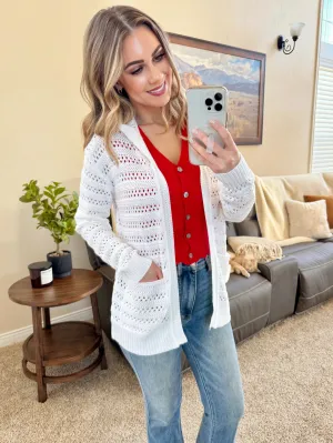 Open Front Hooded Cardigan In White