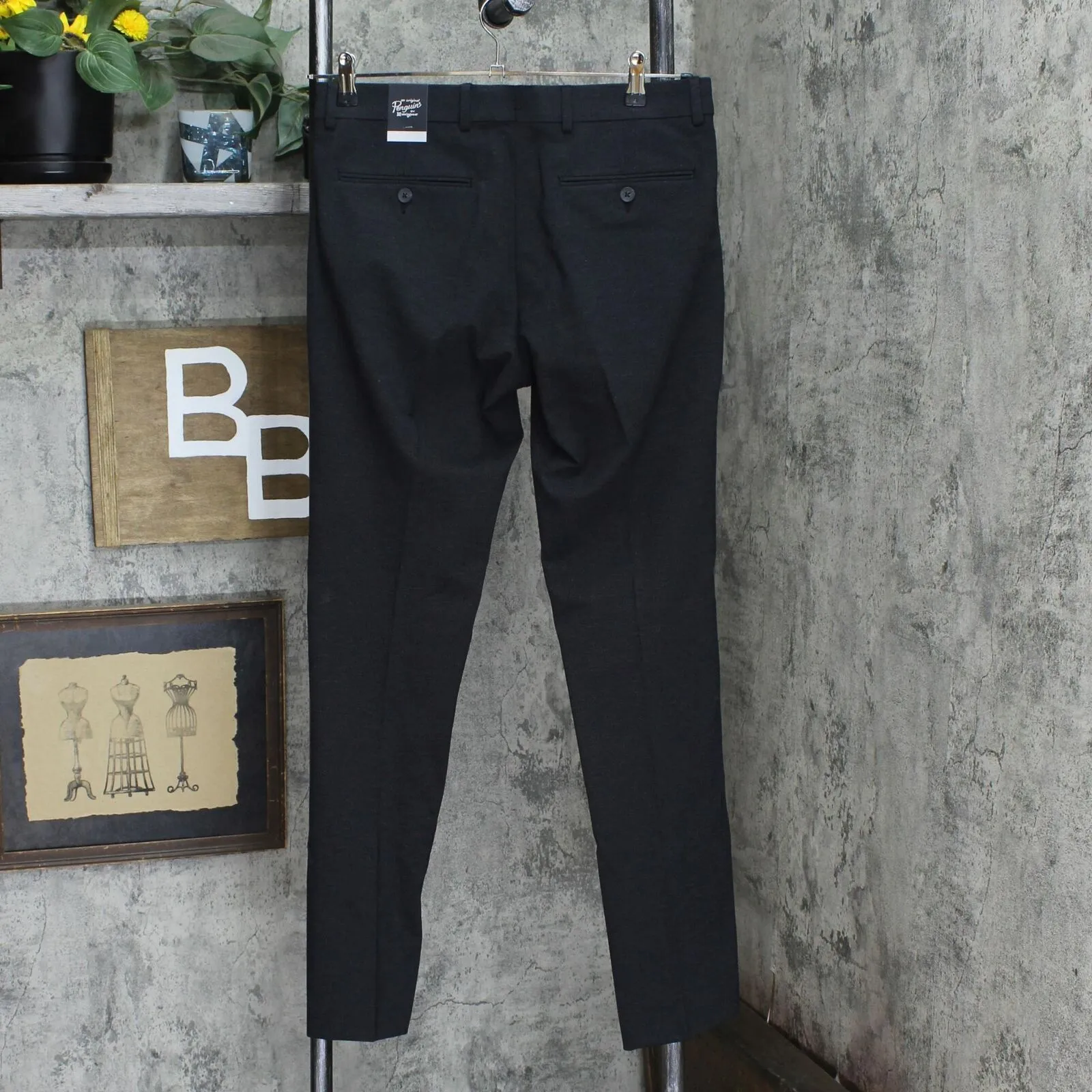 Original Penguin Munsingwear Comfort Stretch Skinny Suit Black Pindot 38R 31W