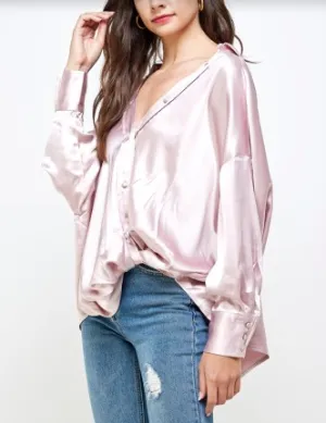 Oversize Satin Draped Collared Shirt