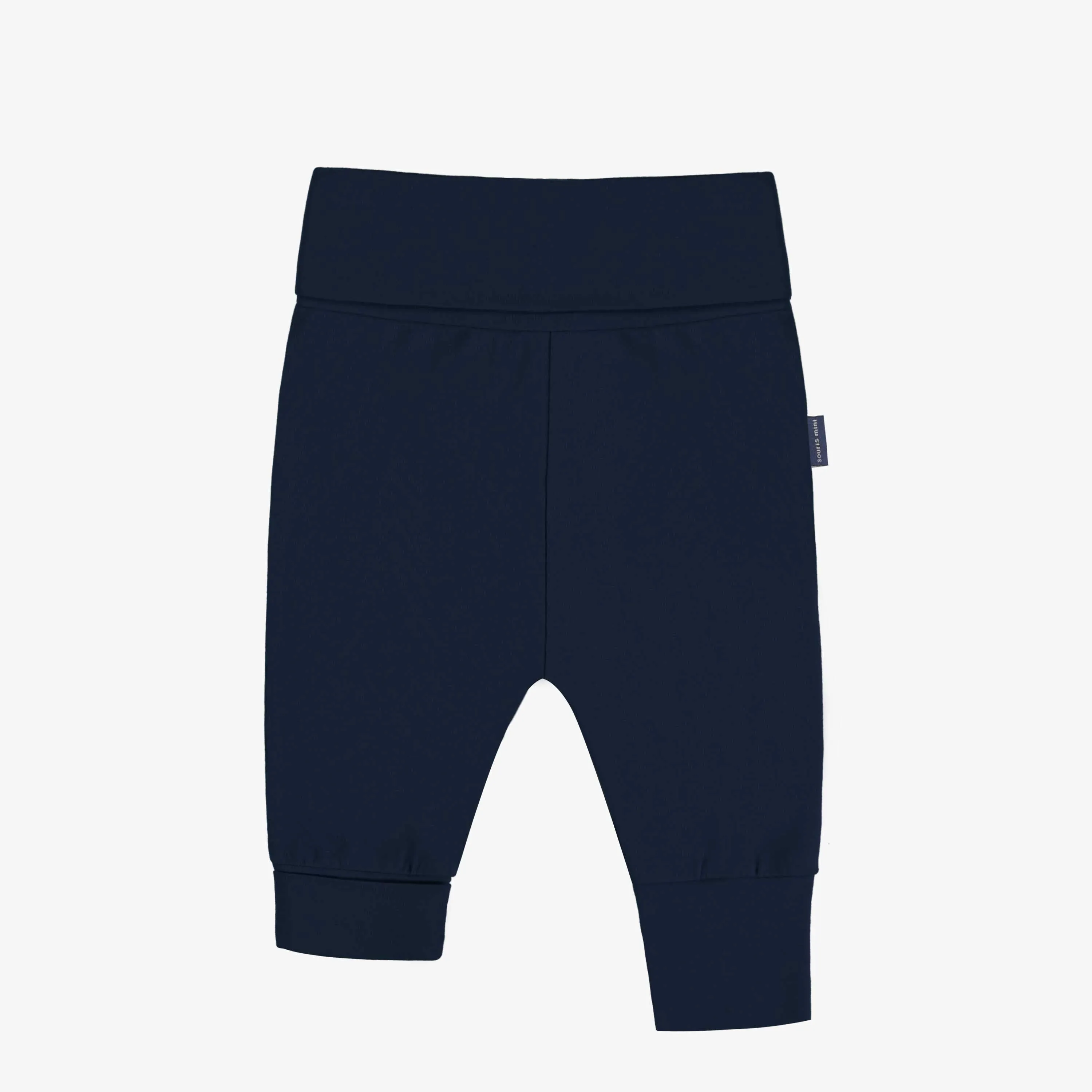 Pantalon évolutif unisexe marine en jersey extensible, bébé || Unisex navy stretch jersey pants, baby