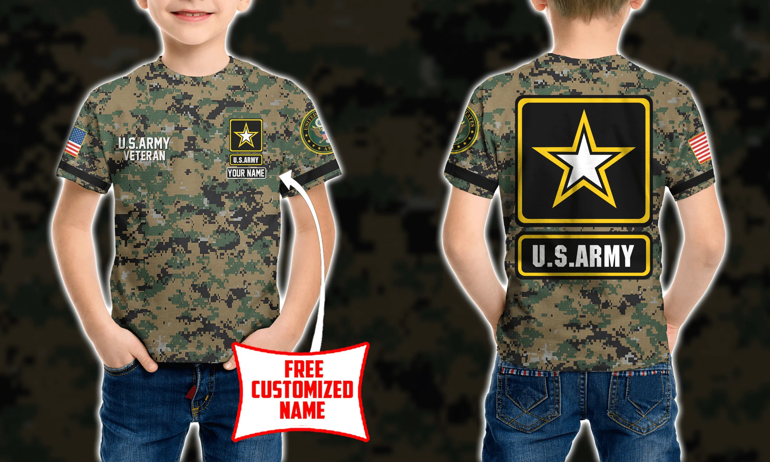 Personalized Custom Name 3D US Army Veteran Ver1 Kid Tshirt QT301176