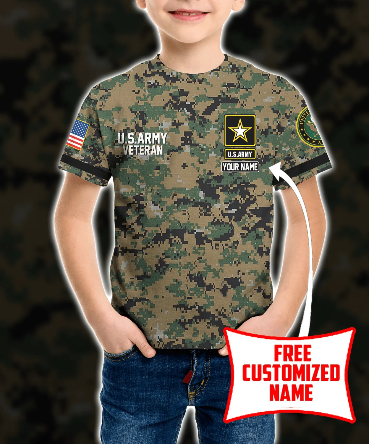 Personalized Custom Name 3D US Army Veteran Ver1 Kid Tshirt QT301176