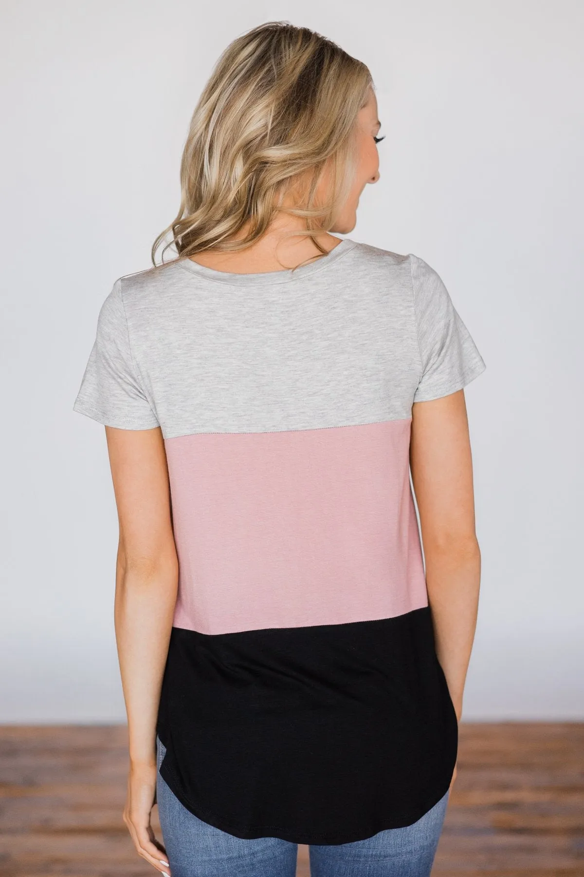 Pink & Black Colorblock Pocket Top