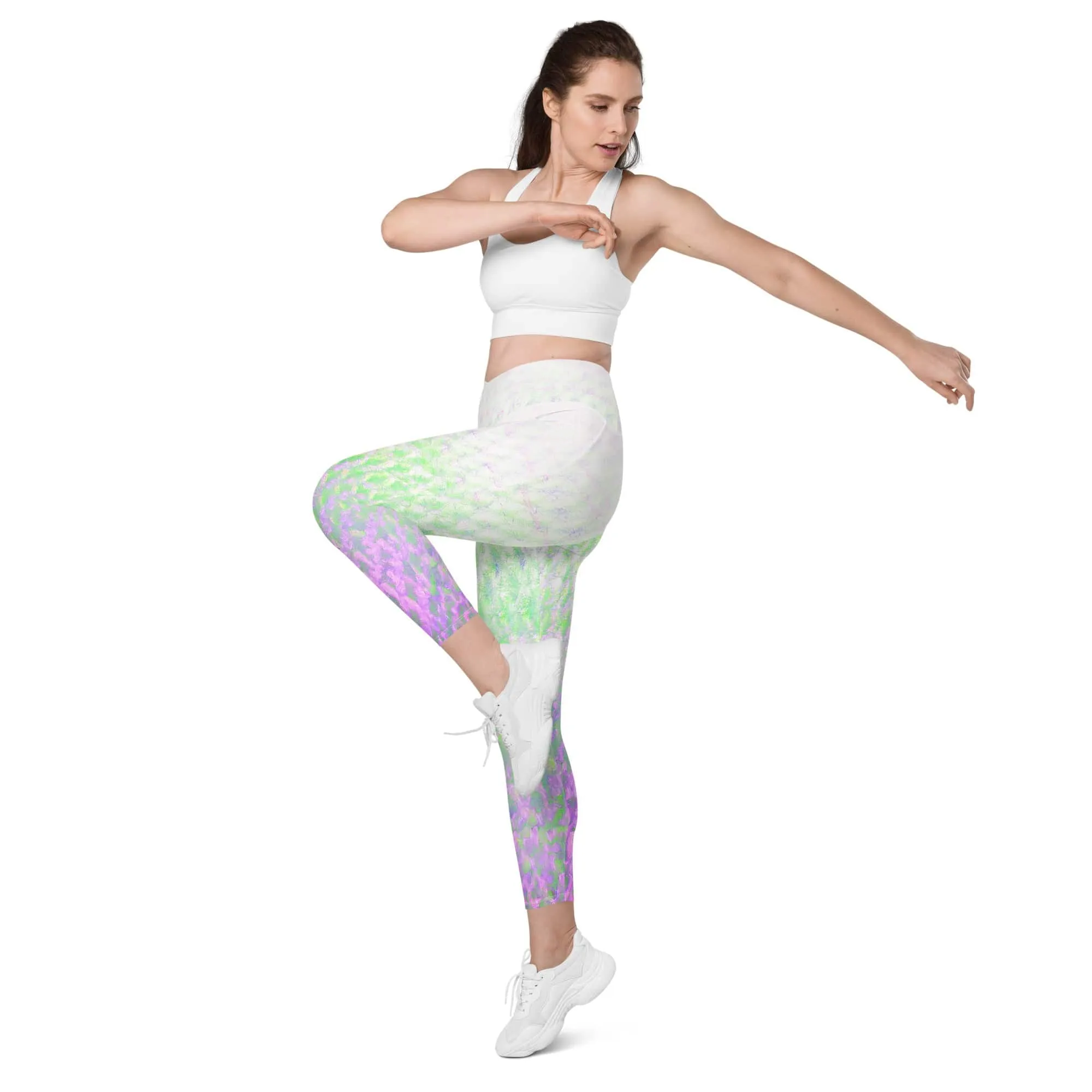 Pink Flex Fin Yoga Workout Leggings with Pockets