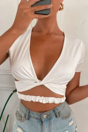 Plunging Neck Twist Front Cut Out Back Tee
