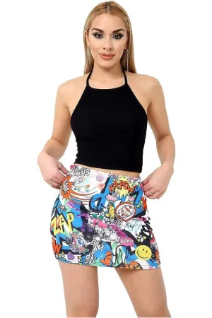 Plus Size Printed Mini Bodycon Short Skirt
