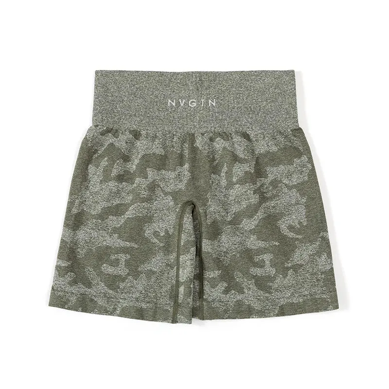 Premium Women's Camo Seamless Shorts – High-Waisted, Compression Waistband, Soft, Flexible, Durable Activewear for Intense Workouts, Comfortable Stretch Fit