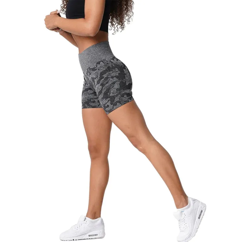 Premium Women's Camo Seamless Shorts – High-Waisted, Compression Waistband, Soft, Flexible, Durable Activewear for Intense Workouts, Comfortable Stretch Fit