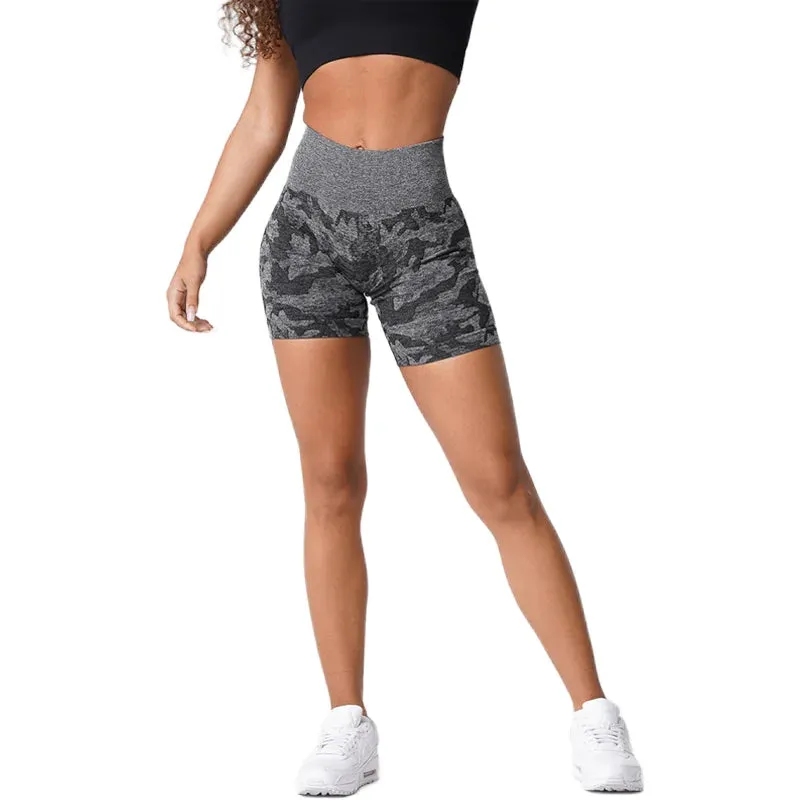 Premium Women's Camo Seamless Shorts – High-Waisted, Compression Waistband, Soft, Flexible, Durable Activewear for Intense Workouts, Comfortable Stretch Fit