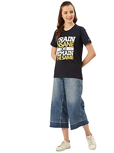 PRINTOCTOPUS Train Insane Or Remain Same Regular Fit T-Shirt for Women (Navy Blue, X-Large/XL)