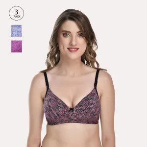 Purple & Blue Pack Of 3 Rapid Dry Abstract Bra Lightly Padded