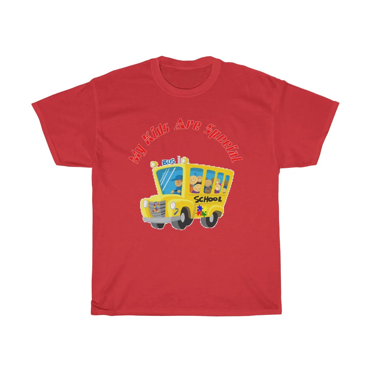 "Schoolbus Special Kids" Red Letters Unisex Heavy Cotton Tee