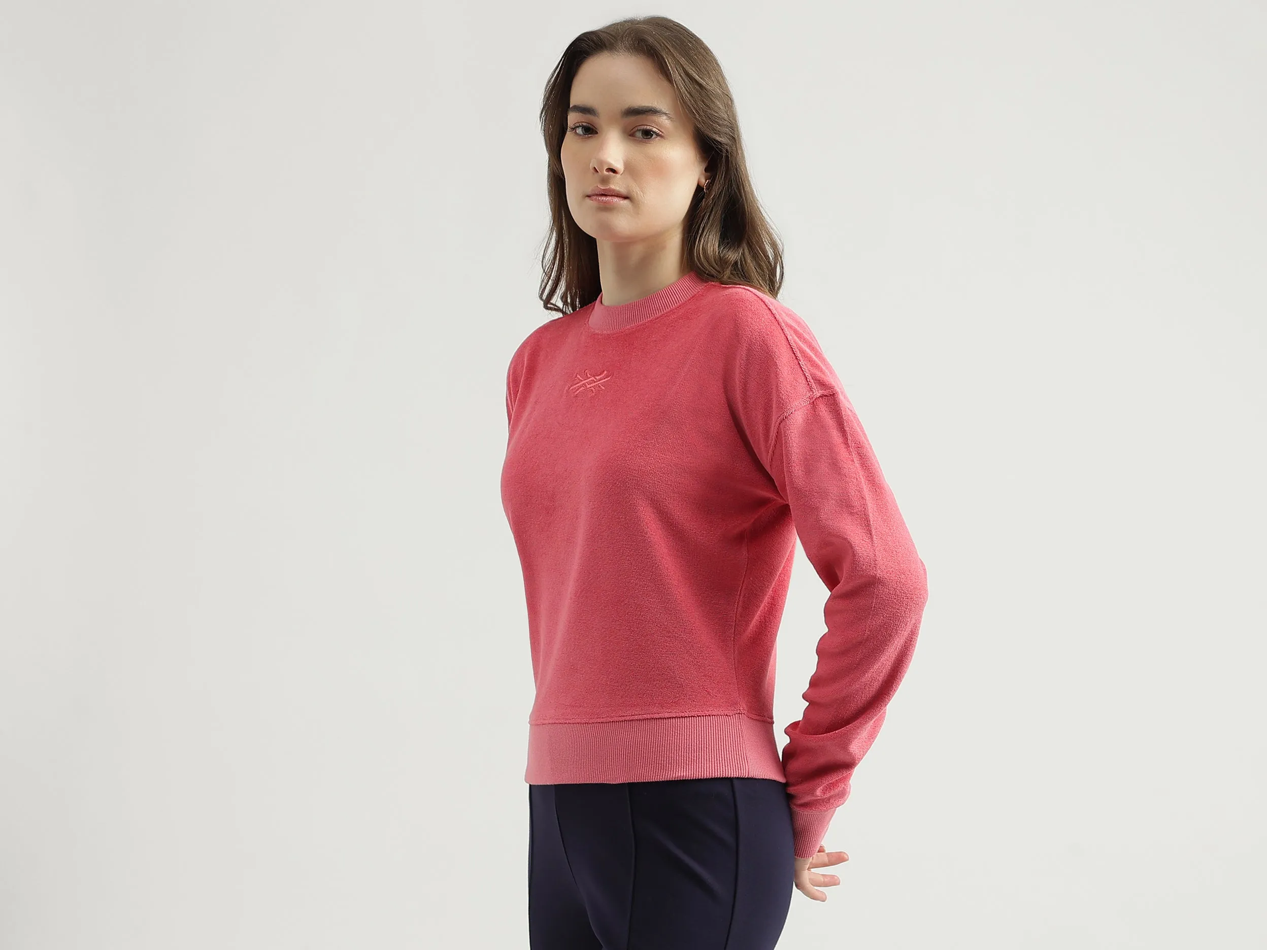 Regular Fit Crew Neck Solid Women's Sweatshirt