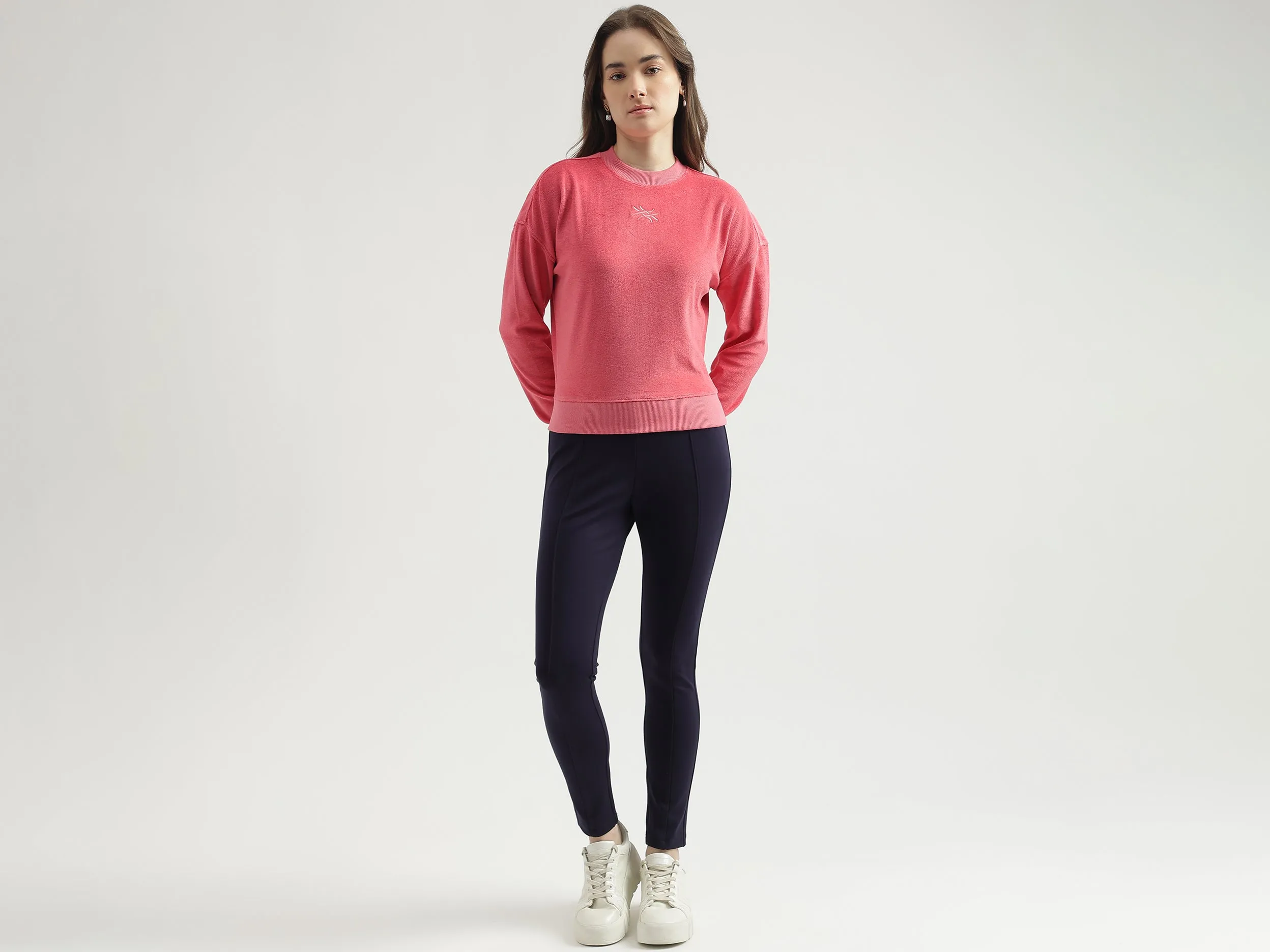 Regular Fit Crew Neck Solid Women's Sweatshirt