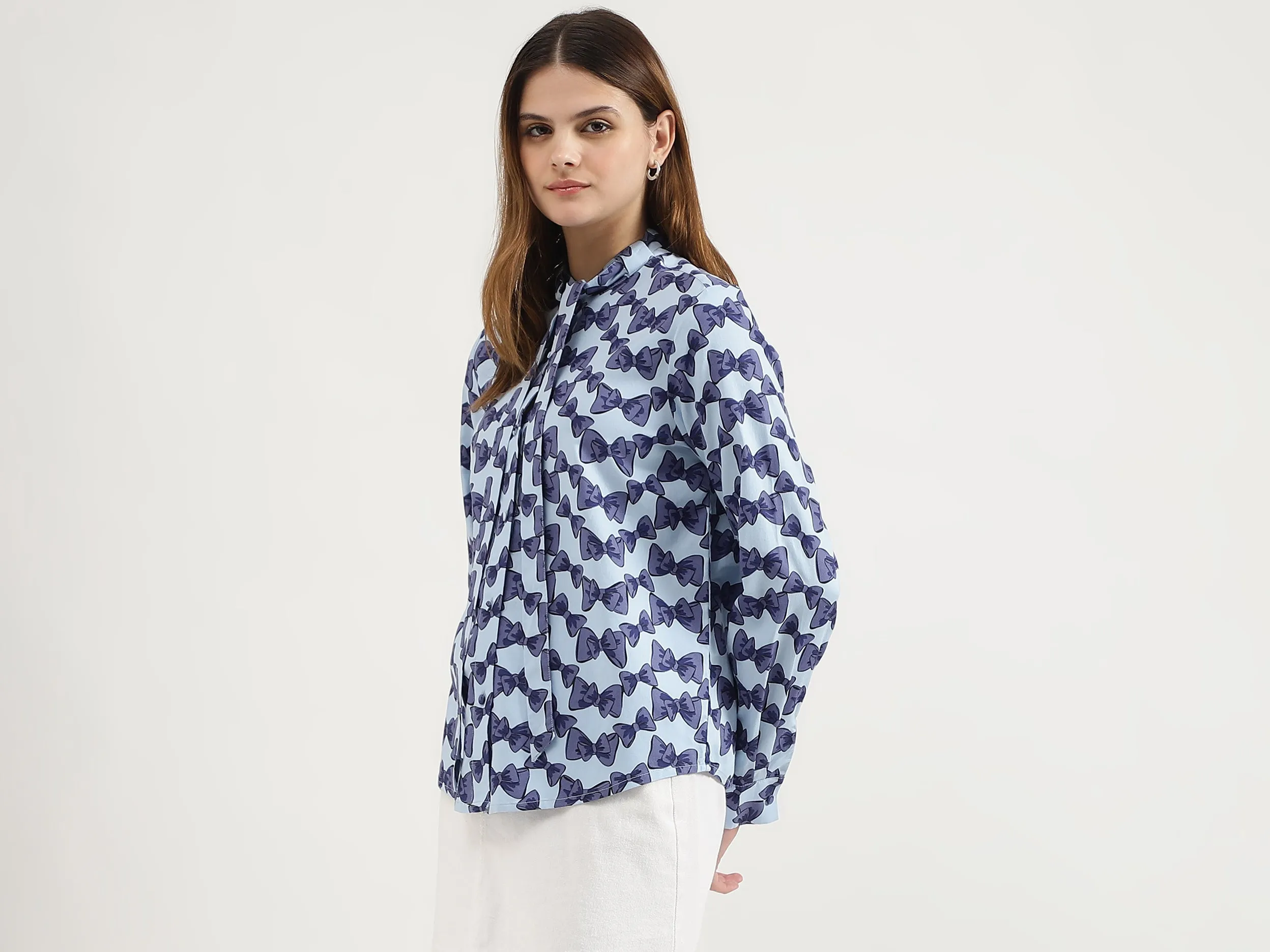 Regular Fit Tie-Up Neck Printed Tops