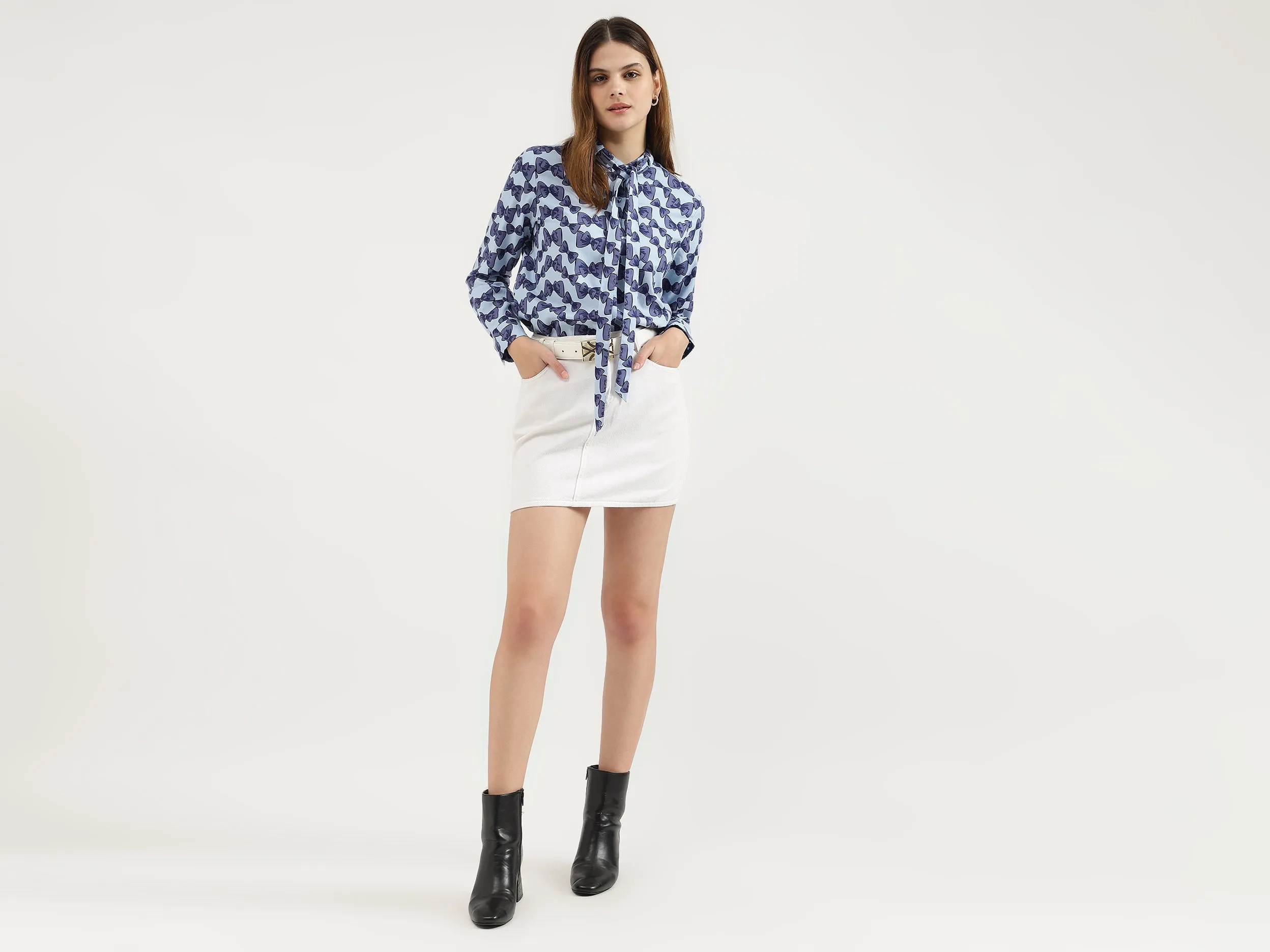Regular Fit Tie-Up Neck Printed Tops