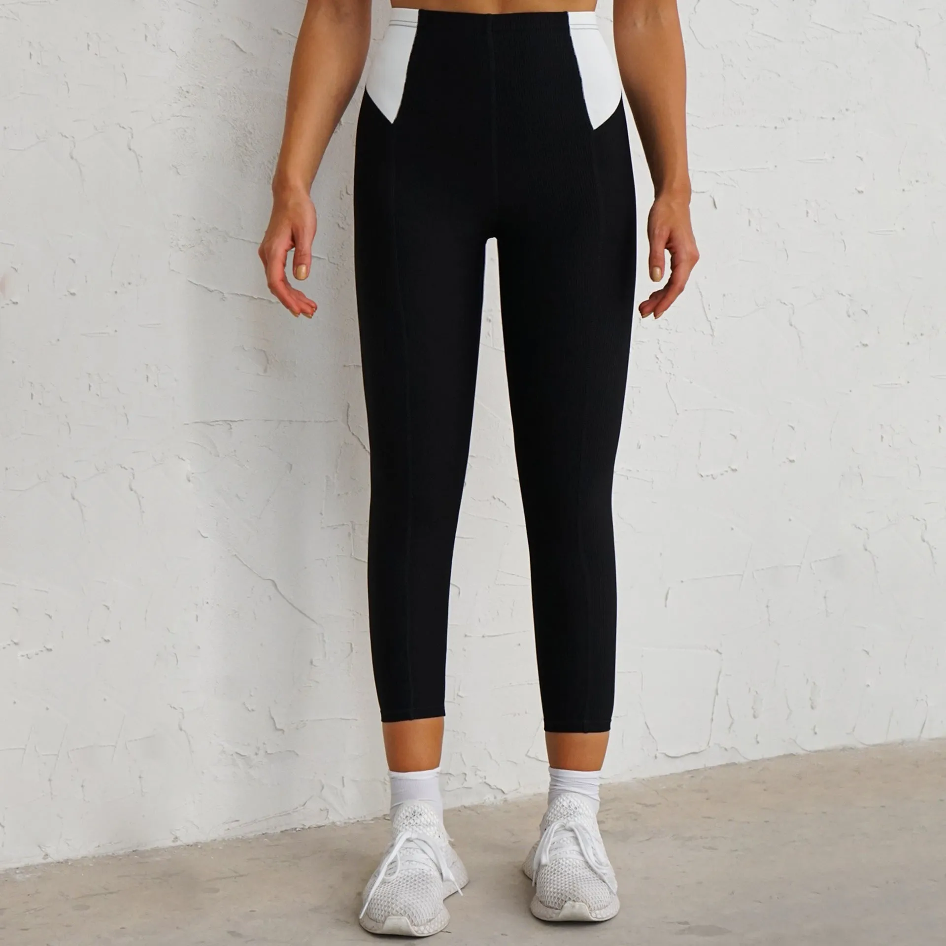 Rib Color Contrast Running Slim Fitness Suit Women Shock Absorbing Gathering Sports Bra