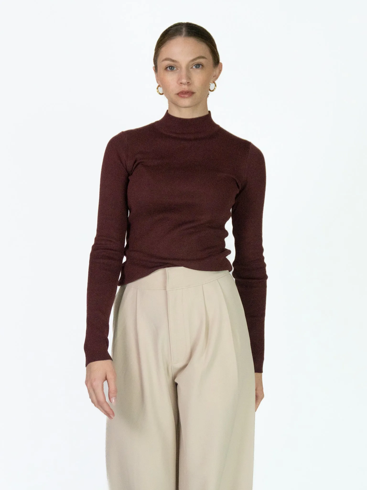 Rib Mock Neck Long Sleeve