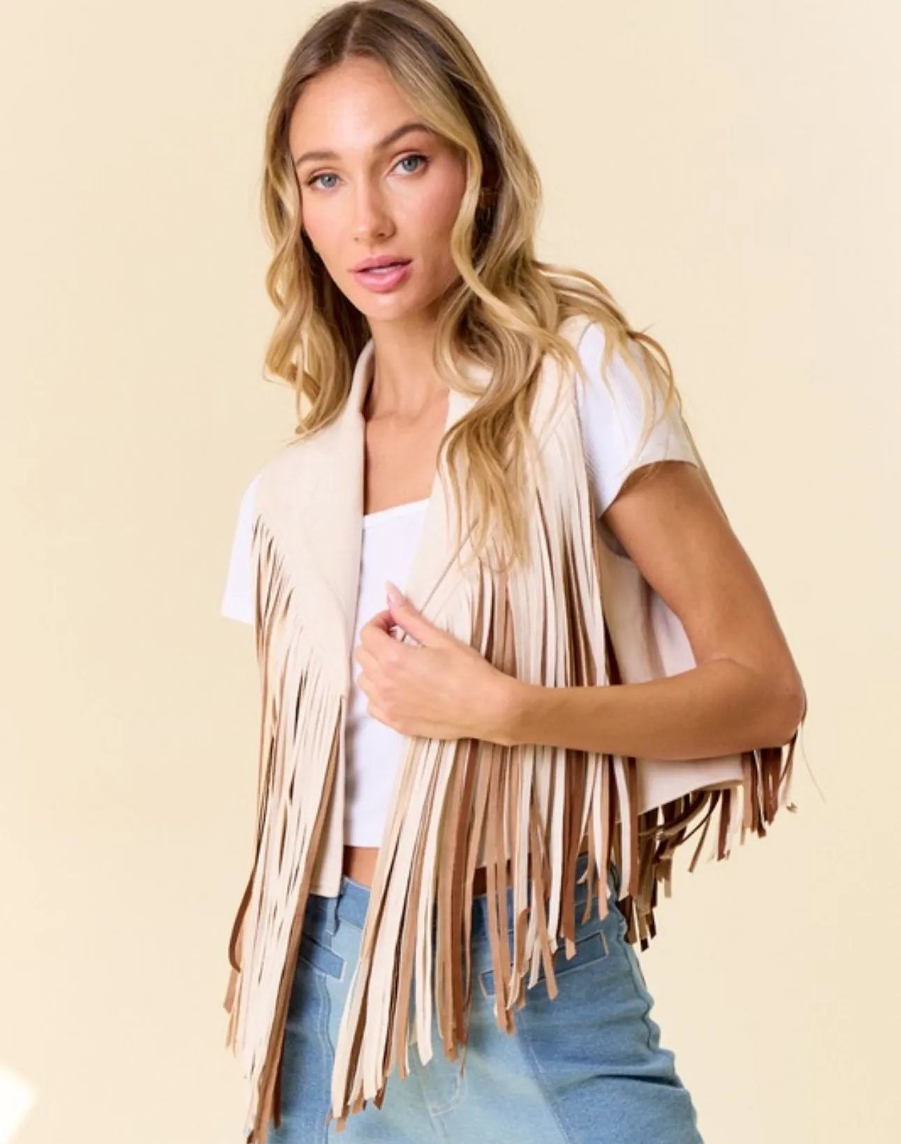 Saddle Up Western Contrast Fringe Vest