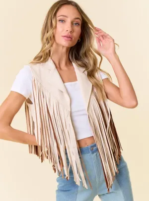 Saddle Up Western Contrast Fringe Vest