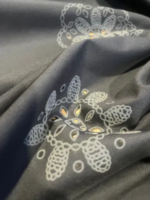Sangallo cotton stretch lasercut puff print design 3 black