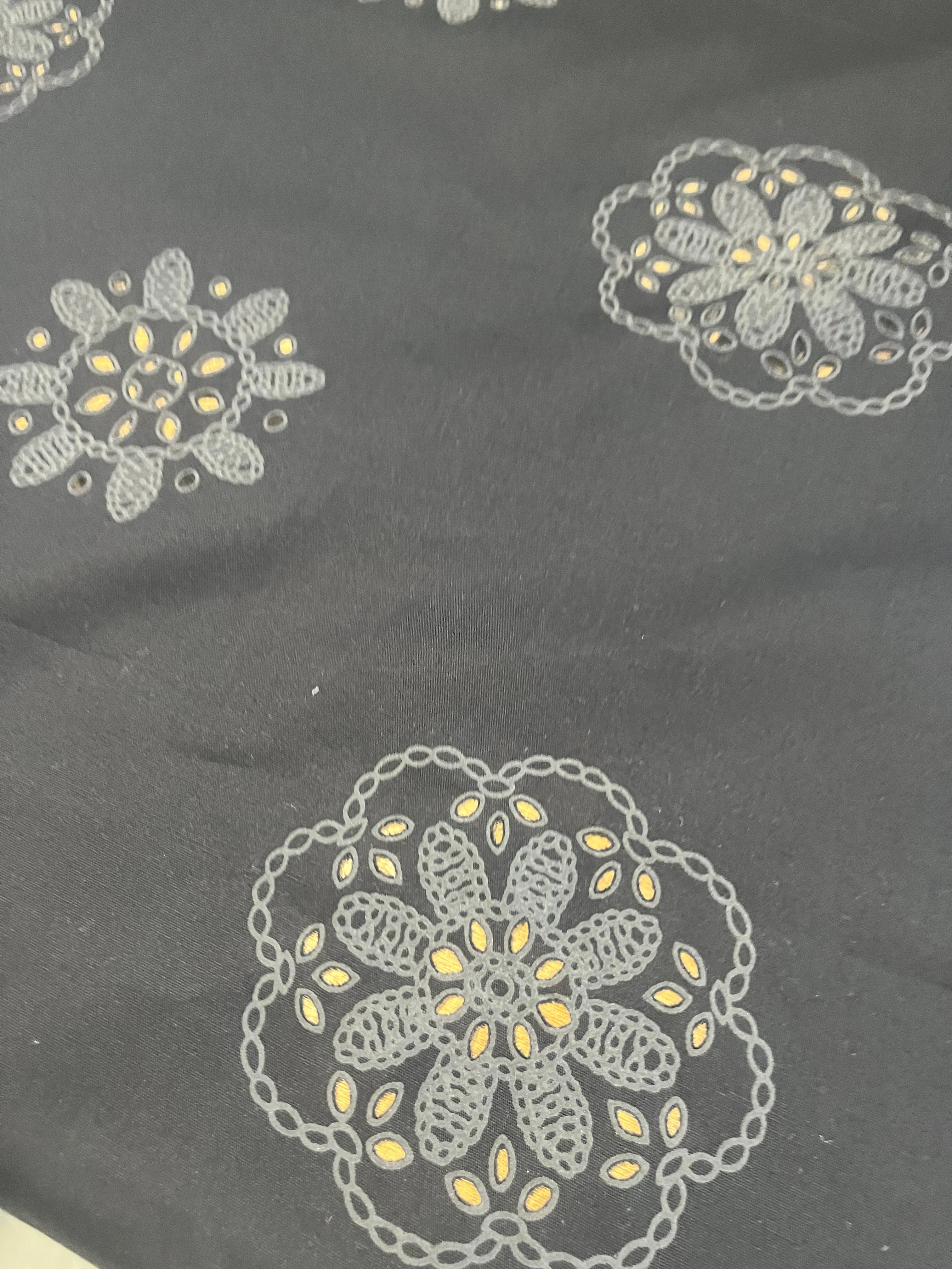 Sangallo cotton stretch lasercut puff print design 3 black