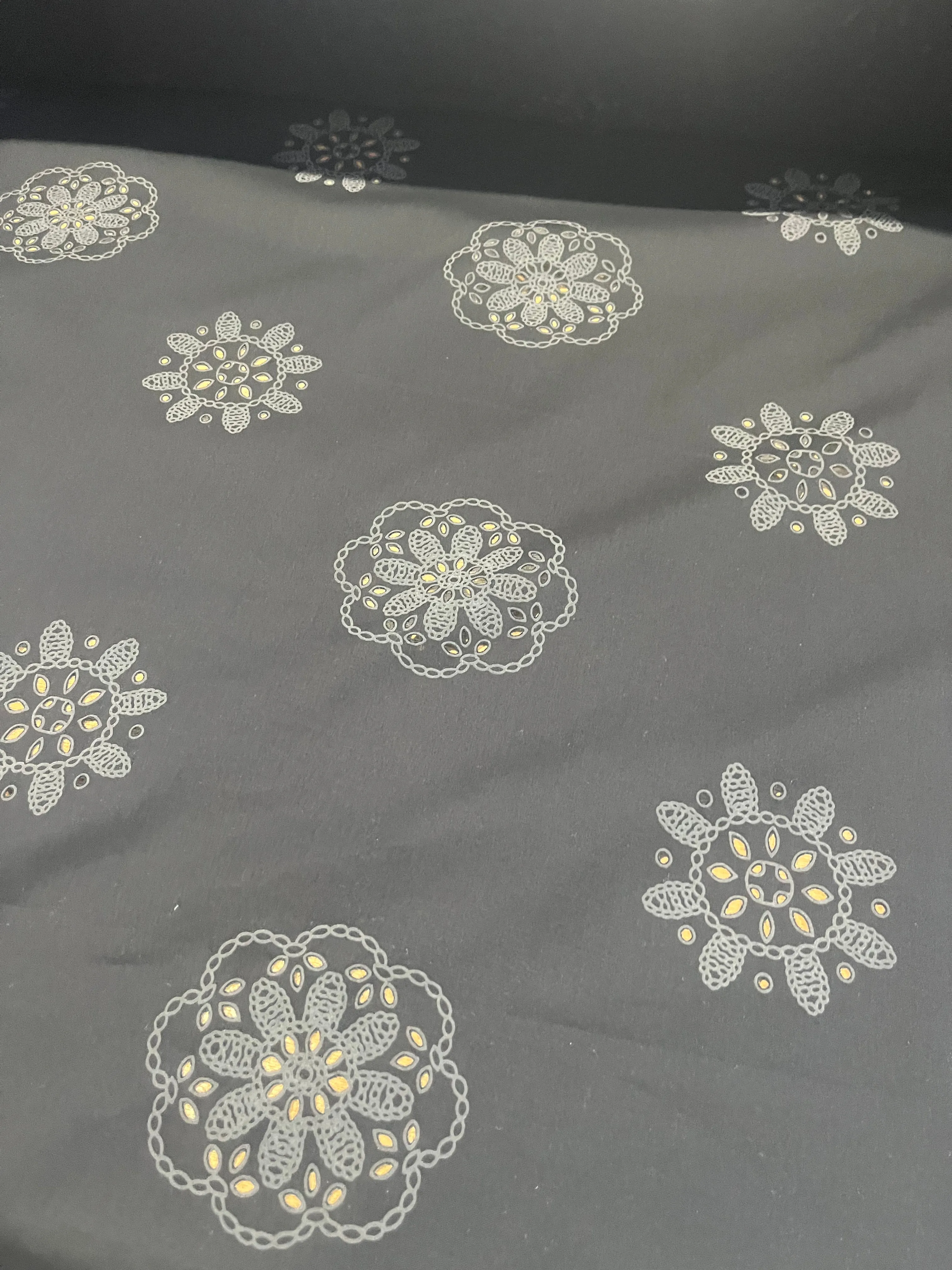 Sangallo cotton stretch lasercut puff print design 3 black
