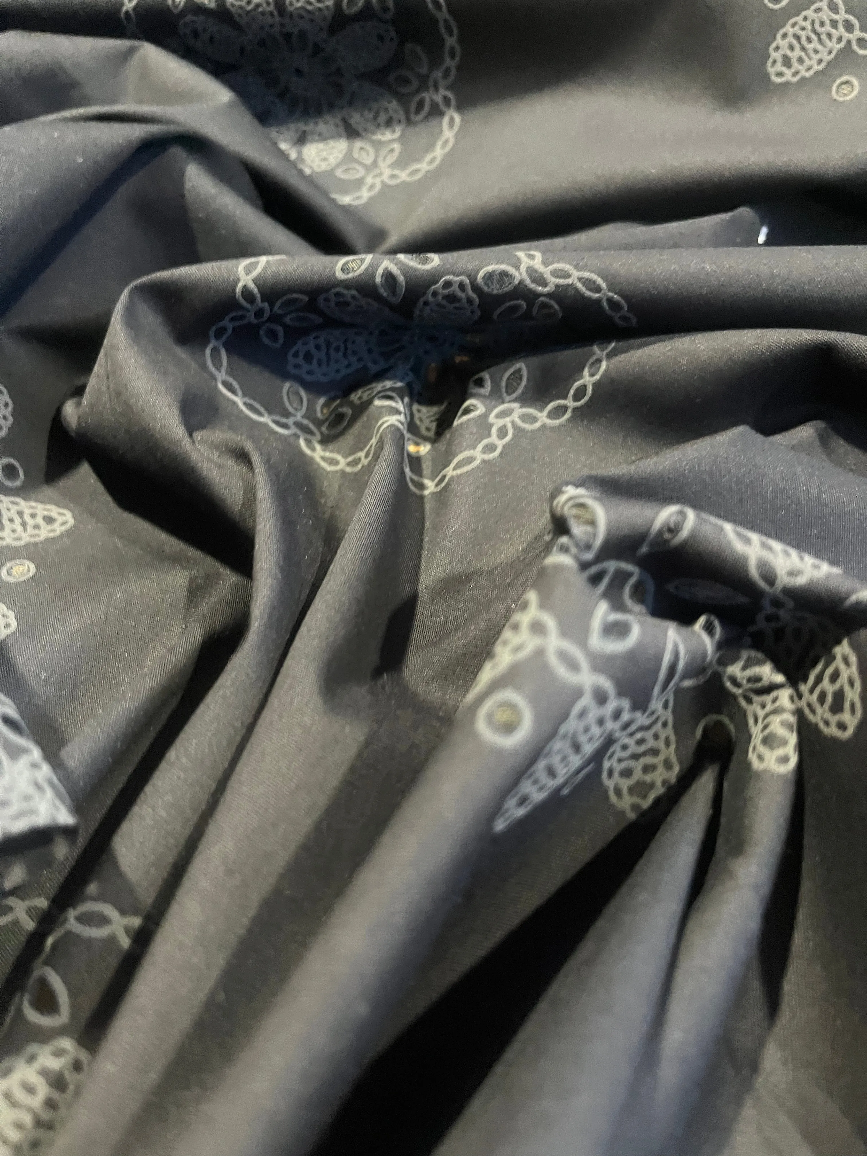 Sangallo cotton stretch lasercut puff print design 3 black